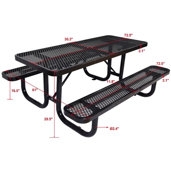 Patio Furniture Rectangular Outdoor Steel Picnic Table with umbrella pole