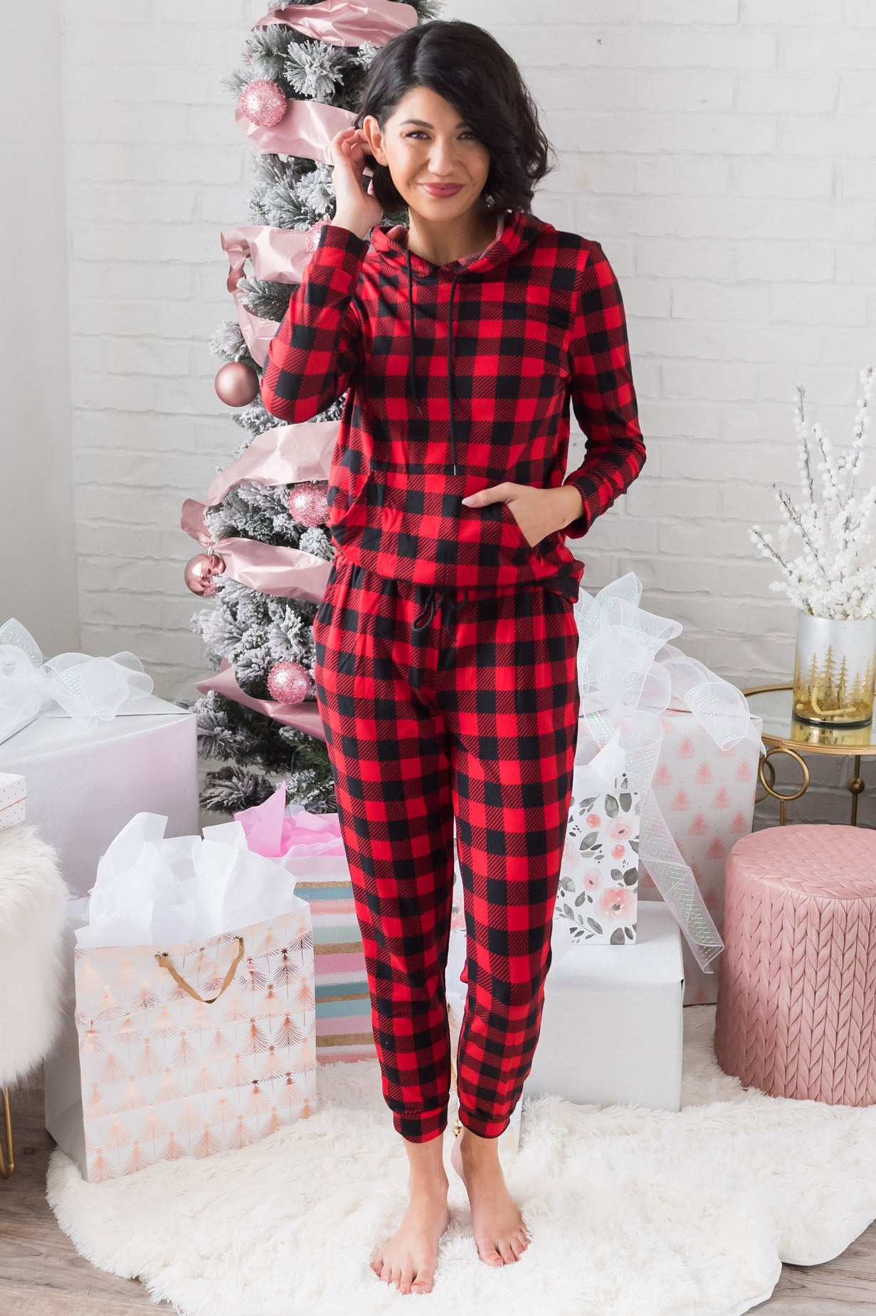 Buffalo Plaid Modest Lounge Set