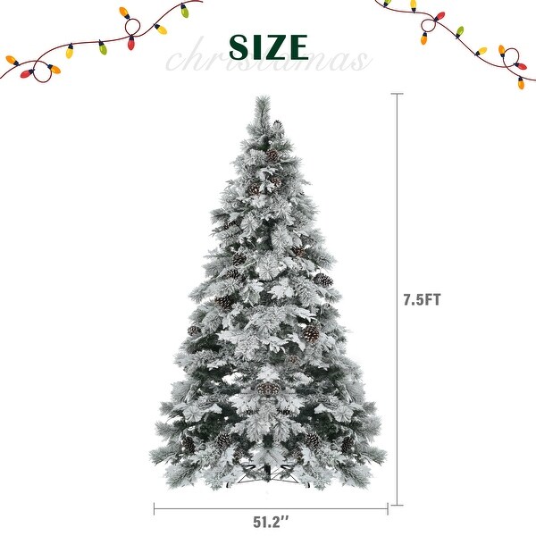 7.5FT PreLit Spruce Snow Flocked Christmas Tree with Pine Cones