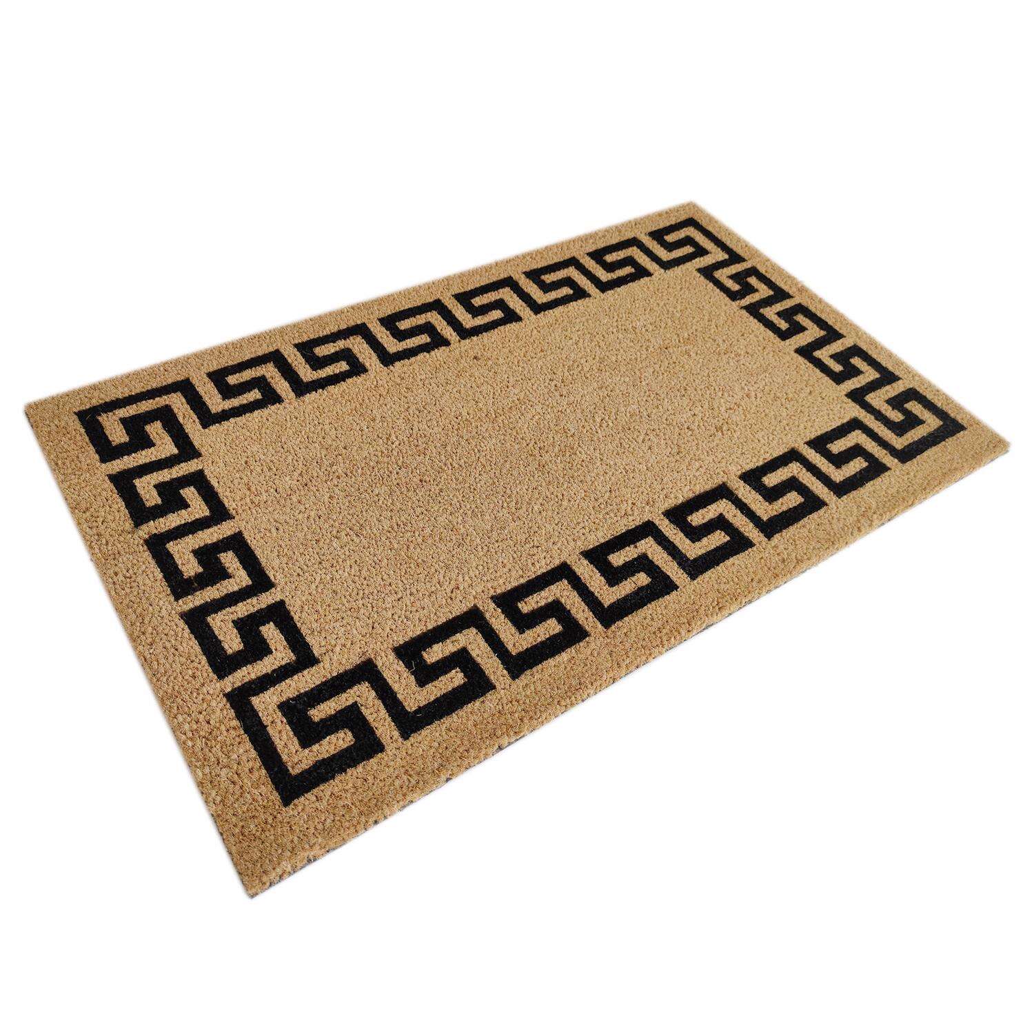 First Concept 30 in. L X 18 in. W Black/Brown Greek Key Border Coir Door Mat