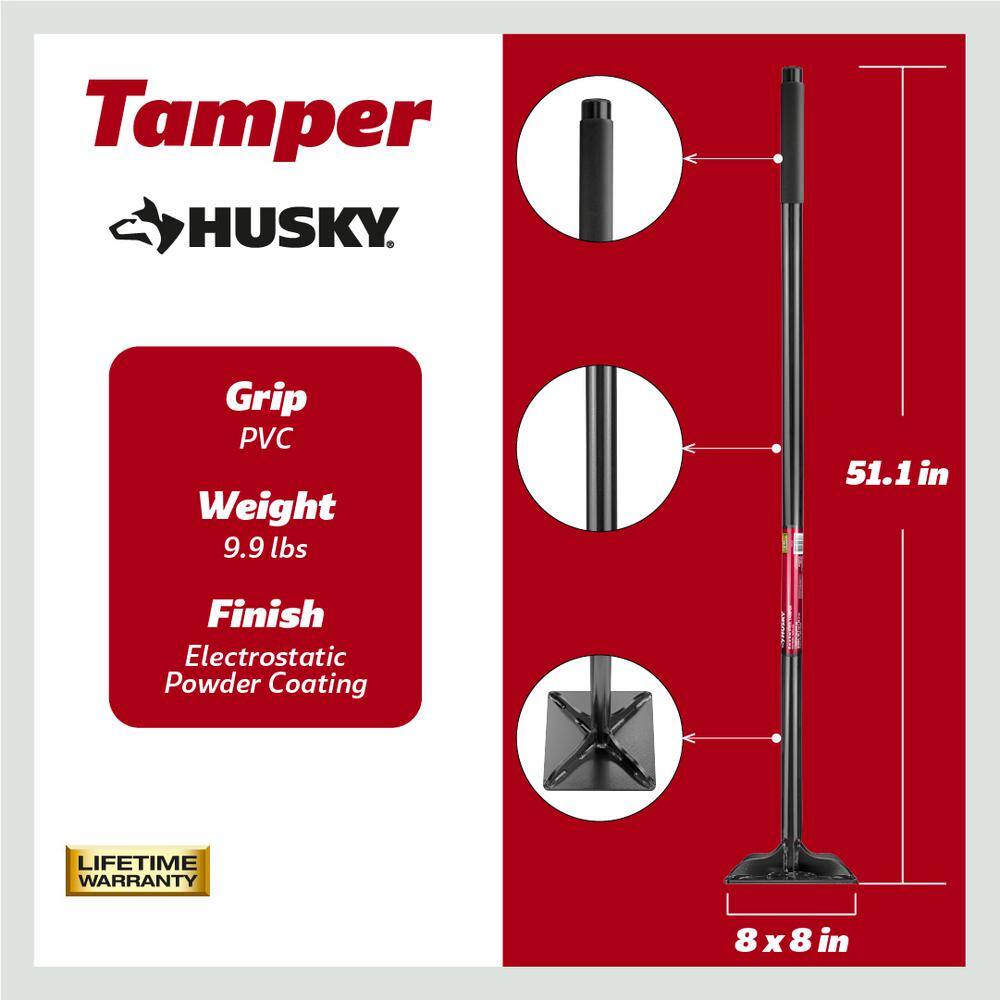 Husky 51 in. Steel Handle 8 in. x 8 in. Tamper 77335-949