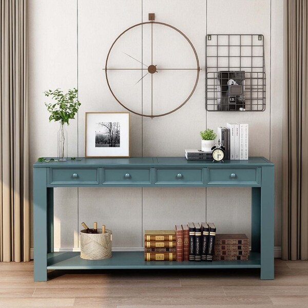 Console Sofa Table with Storage Drawers and Bottom Shelf for Entryway