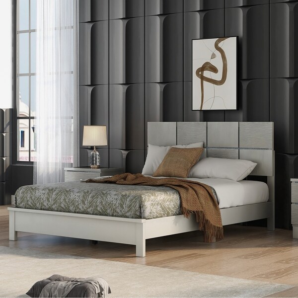 3 Pieces Champagne Silver Bedroom Sets， 1 Queen Bed + 2 Nightstands， Luxury Modern Bed Nightstand Sets - - 37928386