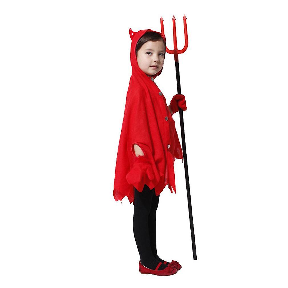 2 Pcs Cosplay Red Devils Cape Set Skirt And Glove Kids Red Poncho Halloween Costume