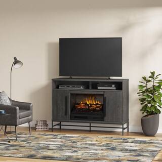 SCOTT LIVING KAPLAN 48 in. Freestanding Media Console Wooden Electric Fireplace in Gray Fawn Aged Oak HDSLFP48L-1A