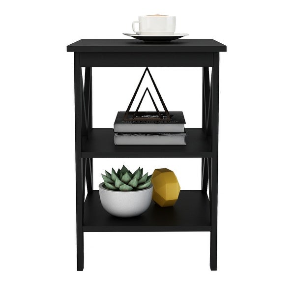 Small Side Table Black-MDF Material Legs and Open Partition