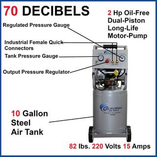 California Air Tools 10 Gal. 2.0 HP Ultra Quiet and Oil-Free 220-Volt Electric Air Compressor 10020C-22060