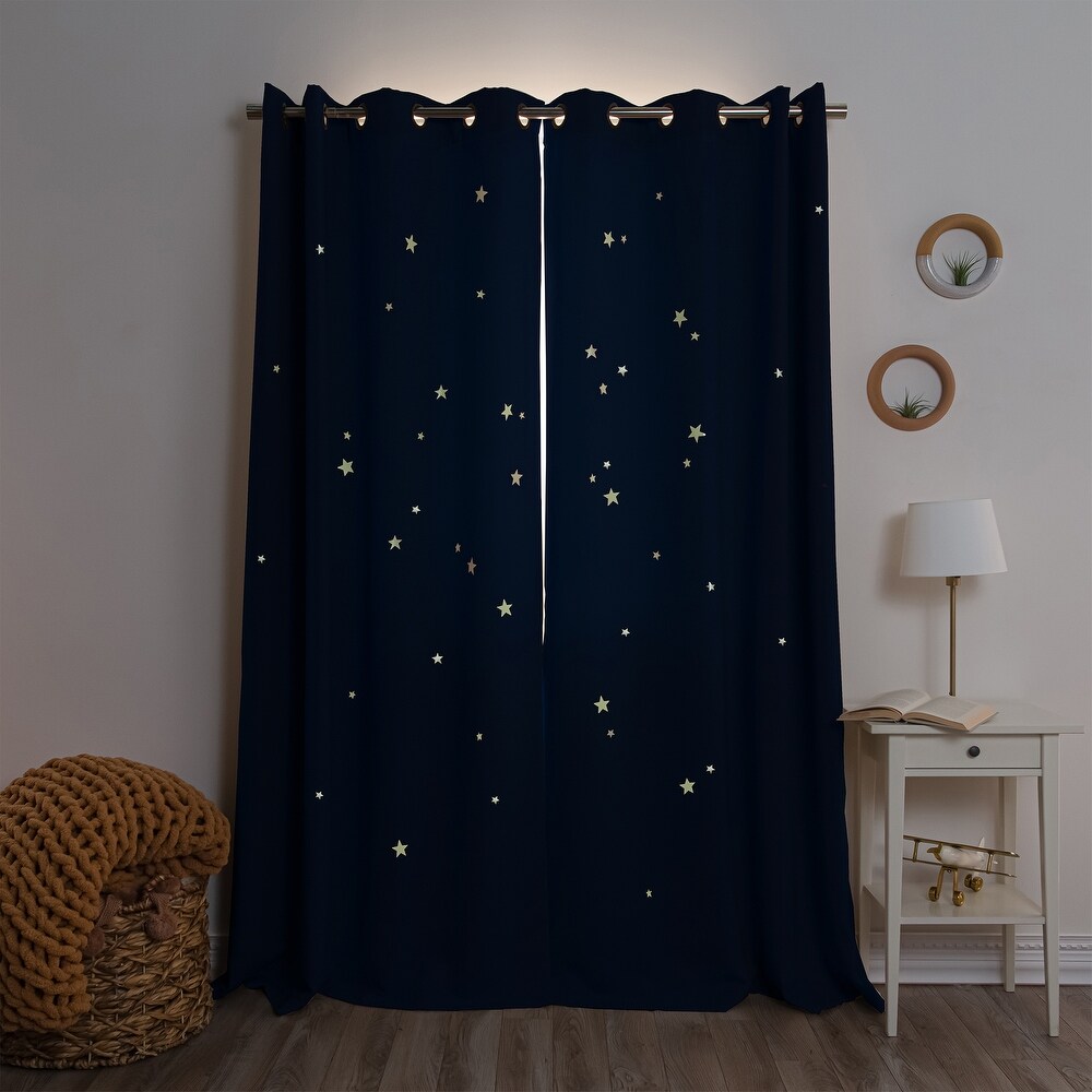 Aurora Home Keedle Doodle DIY Curtain Decoration Set with 2 Blackout Curtains and Glow in the Dark Star Stickers
