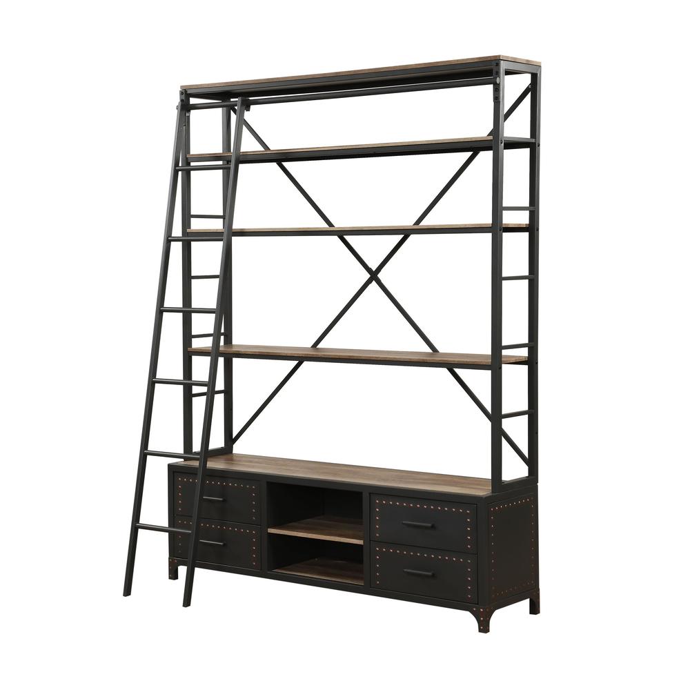 Acme Furniture Actaki Sandy Grey Etagere Bookcase with Ladder