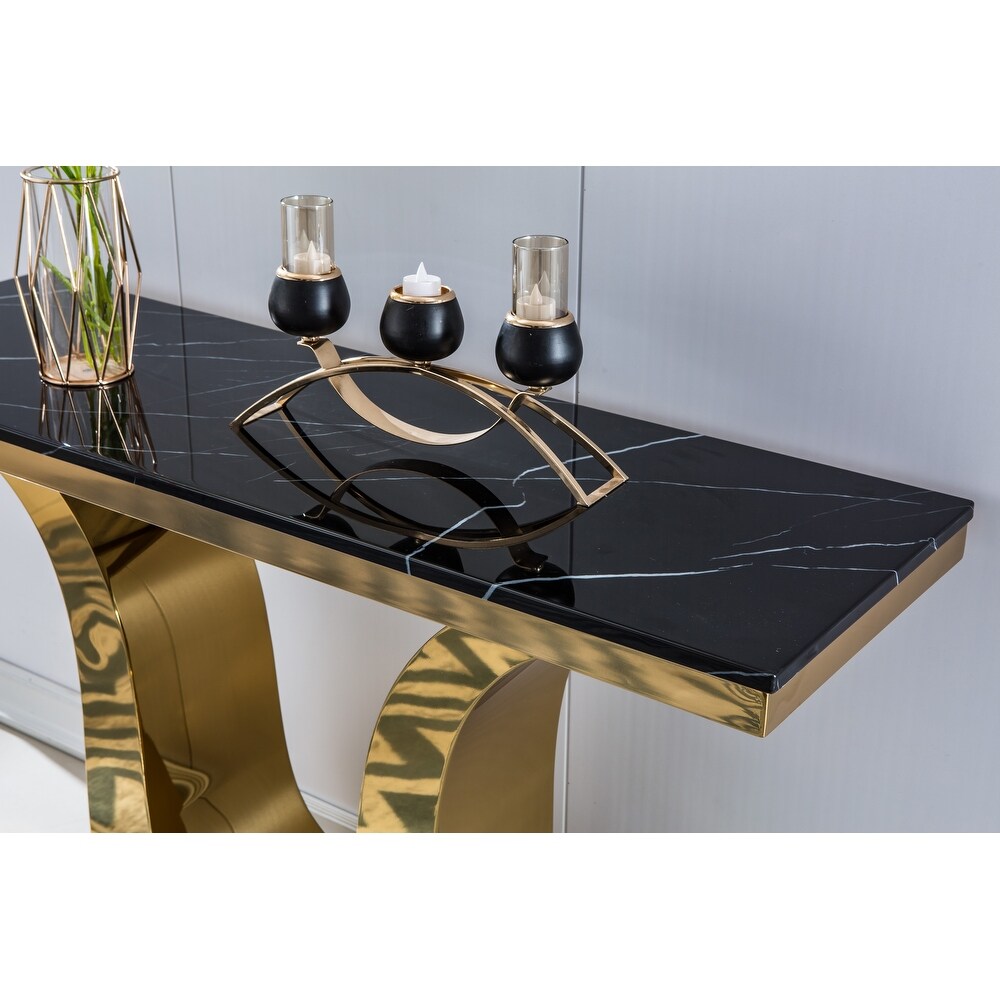 Gray Modern Marble Console Table with Gold Finished U Shape Stainless Steel Base: Versatile and Durable