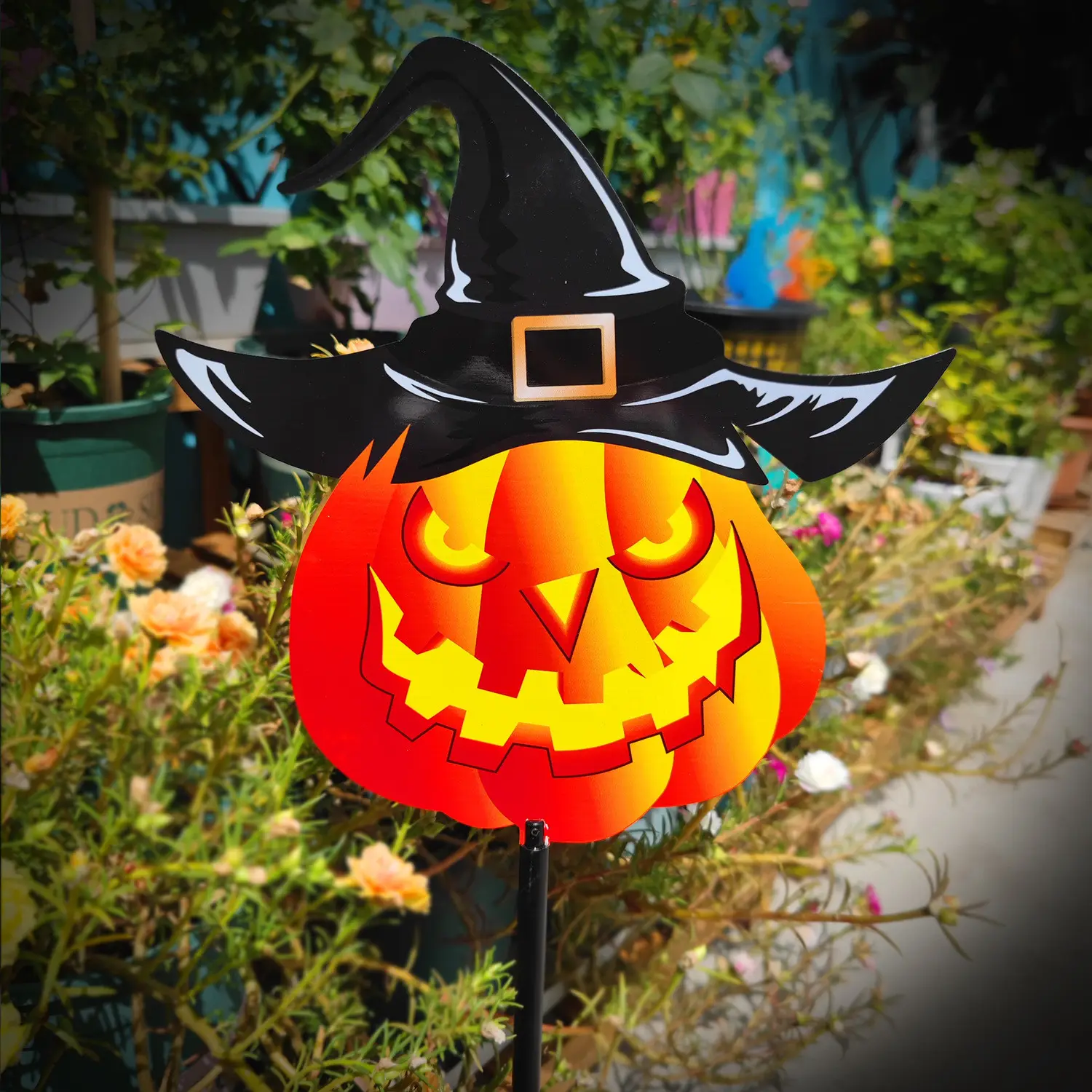 Hot sale Reusable courtyard garden grass decoration Halloween ground with horror pumpkin insert metal ornaments