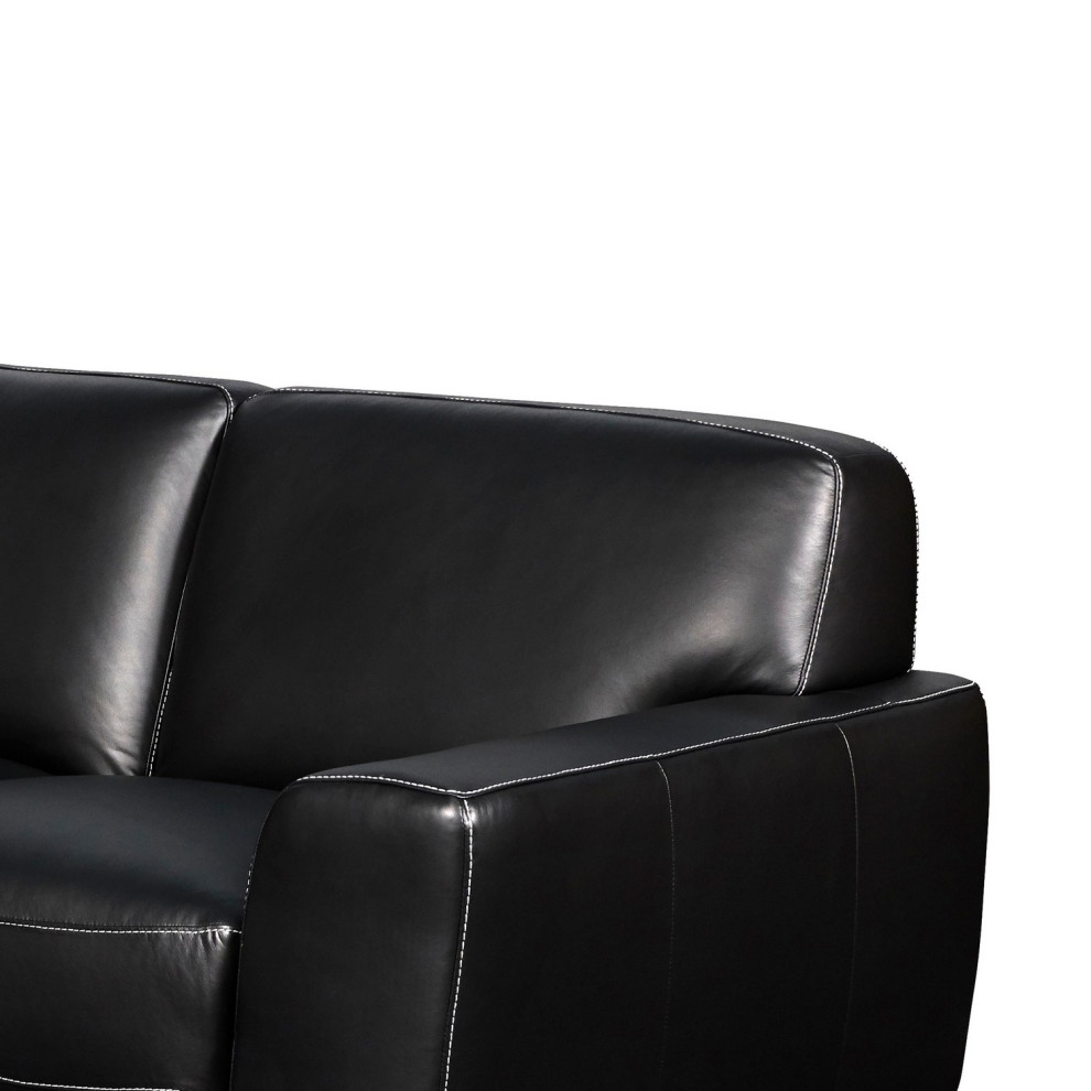 Leather Upholstered Loveseat With Track Arms And Metal Legs  Black   Contemporary   Loveseats   by VirVentures  Houzz