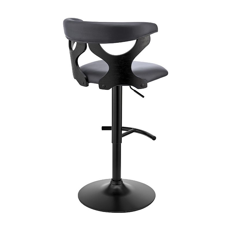 Adjustable Barstool with Curved Cut Out Wooden Back， Black