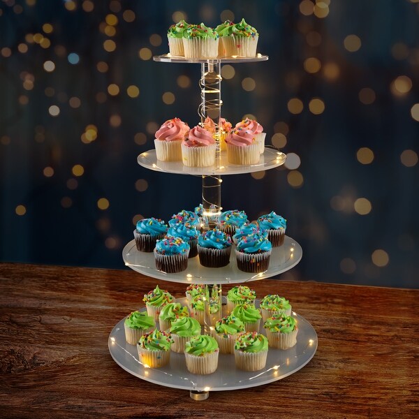 4-Tier Cupcake Stand Round Acrylic Display Stand with LED Lights by Great Northern Party