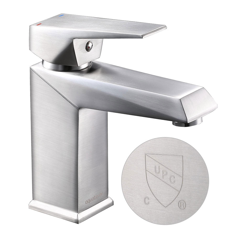 Aquaterior Bathroom Sink Faucet Square 1-Handle Cold & Hot, 7