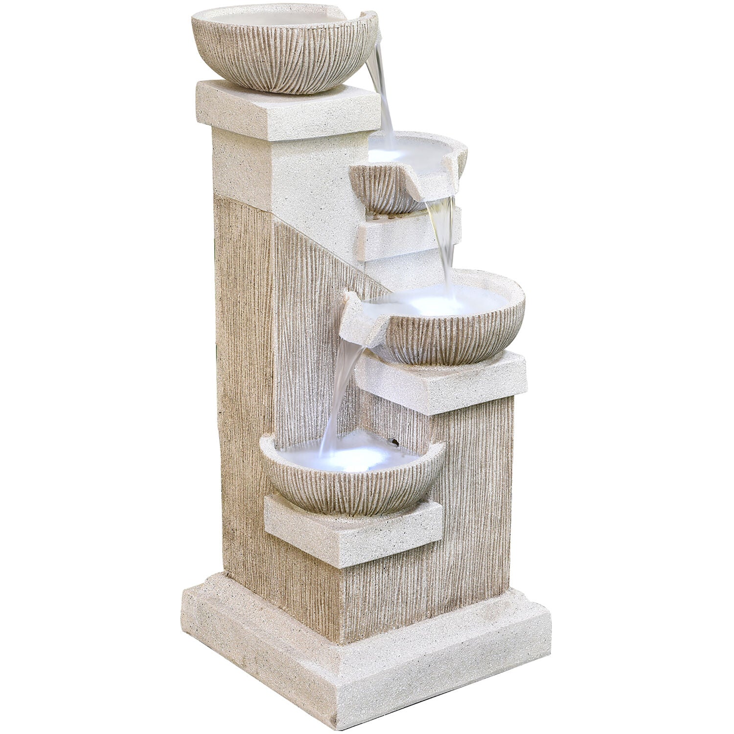 Hanover 35-In. Contemporary Square-Base Indoor or Outdoor Garden Fountain with LED Lights for Patio， Deck， Porch， HAN035FNTN-01