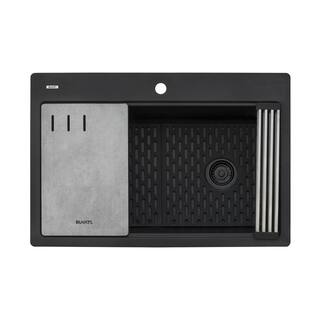 Ruvati epiStage Matte Black Granite Composite 33 in. Single Bowl Drop-In Workstation Kitchen Sink RVG1302BK