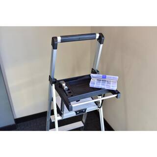 Rubbermaid 3-Step Aluminum Step Stool with Project Tray 250 lb. Load Capacity Type I Duty Rating RMA-3XST-COM