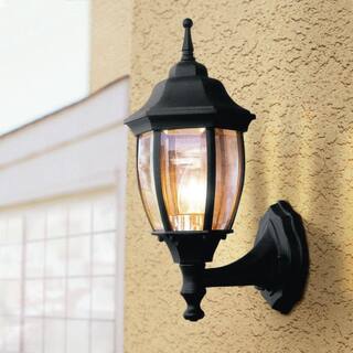 Hampton Bay 14.5 in. Black Dusk to Dawn Decorative Outdoor Wall Lantern G14796-BK