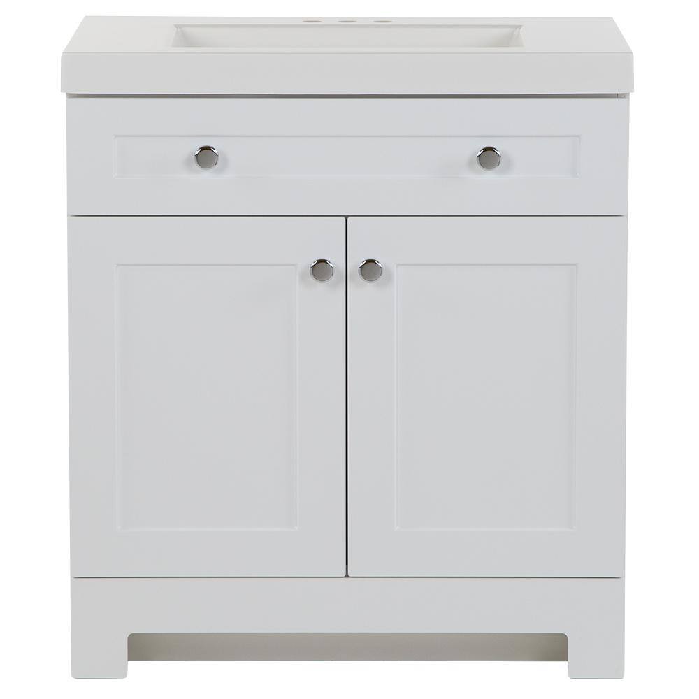 Glacier Bay Everdean 30.5 in. W x 18.8 in. D x 34.4 in. H Freestanding Bath Vanity in White with White Cultured Marble Top EV30P2-WH