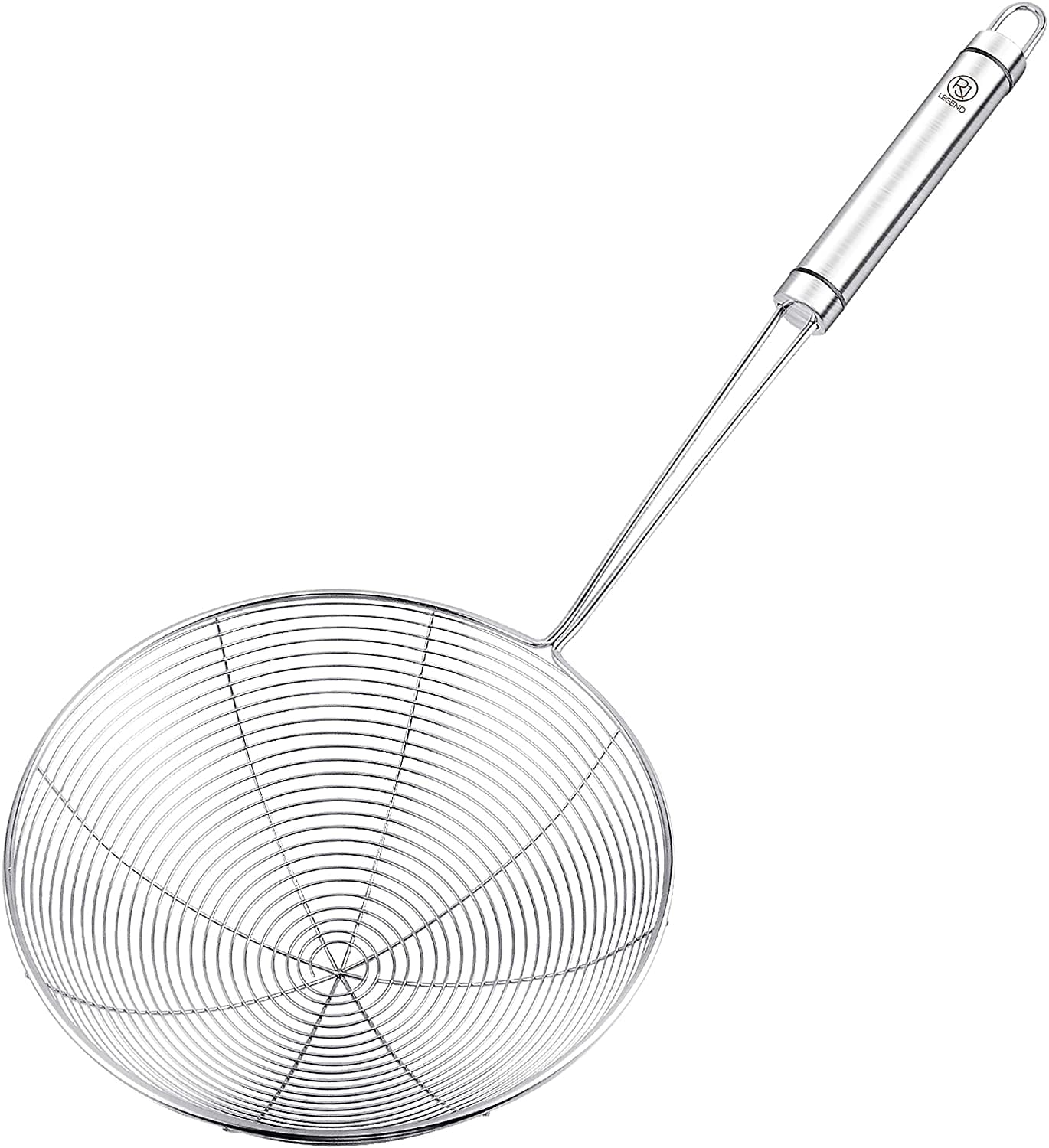 RJ Legend Stainless Steel Spider Strainer with Handle – Exceptional Fry Ladle, Skimmer & Strainer, Metal Kitchen Strainer /Wok Skimmer Ladle / Oil Skimmer / Noodle Strainer, 304 Stainless Steel