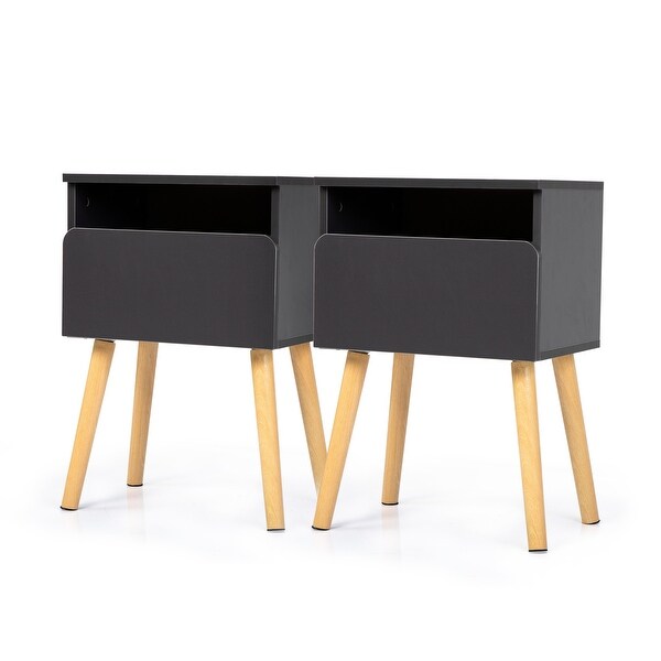 Set of 2 Modern Nightstand， Bedroom Endtable with Drawer， Shelf， Bedside Furniture for Living Room， Gray - - 35538240