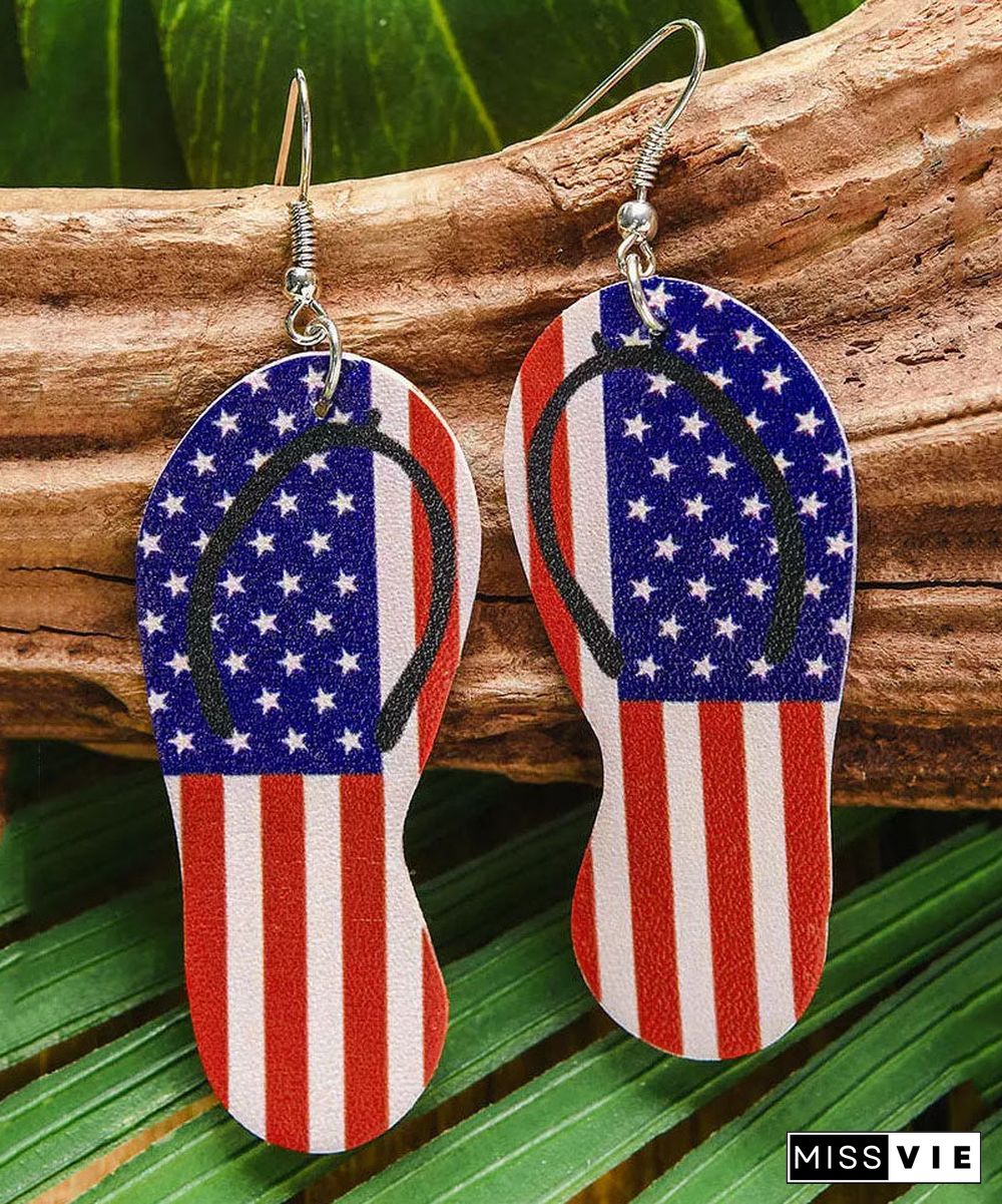 Cute Independence Day Theme Print Slipper Shape Leather Earrings