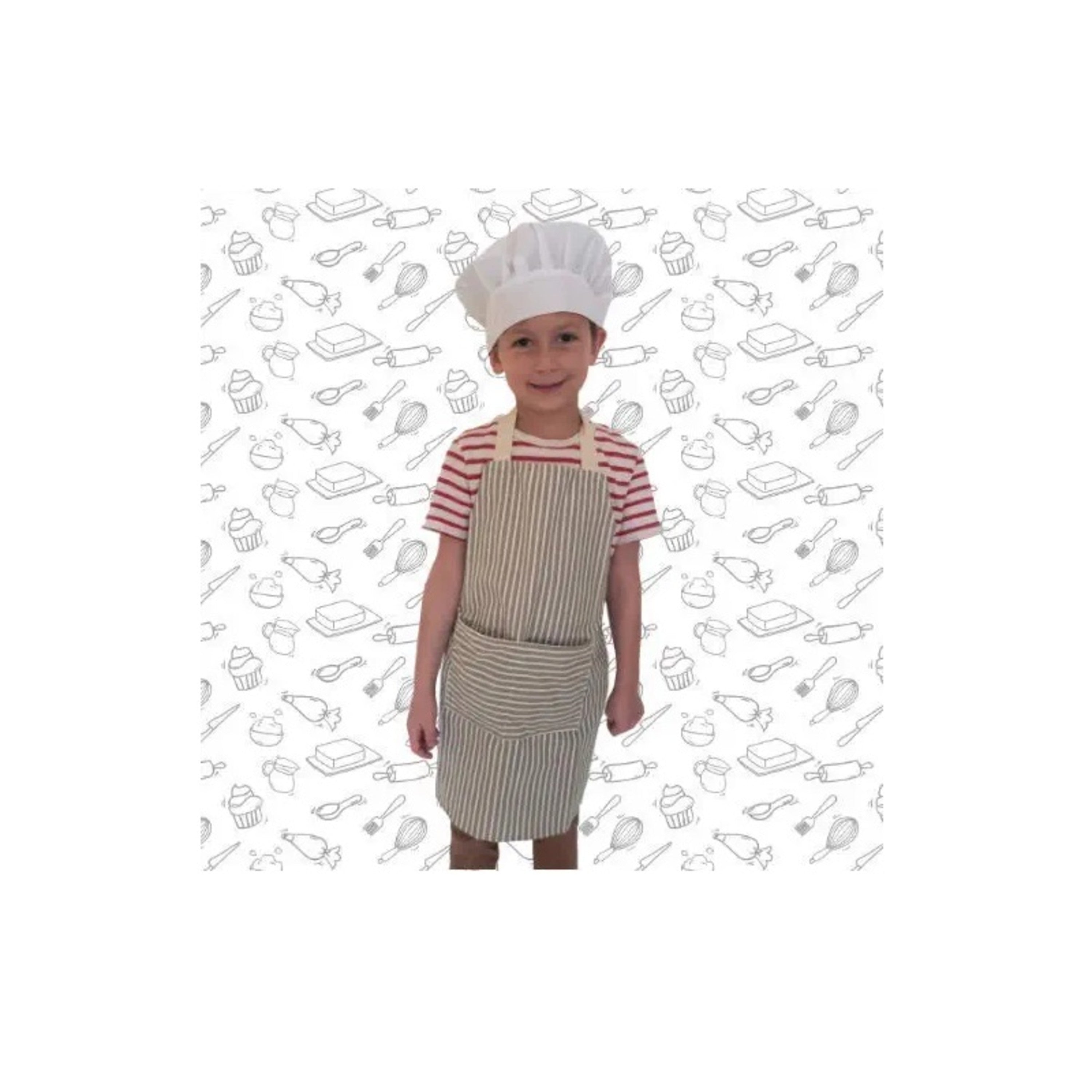 Tovla Jr. Kids Cookbook, Cooking Apron and Hat Set with Pocket for Boys and Girls, Comfortable Cotton Canvas Perfect for Baking, Painting and Gardening, Suitable for Children Ages 4-10