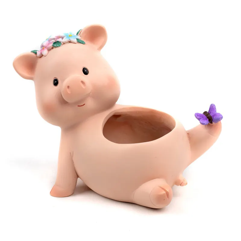 garden supplies wholesale small ceramic animal succulent pot Cartoon Little Pork Resin Flower Pot Bonsai Planter Pot for home