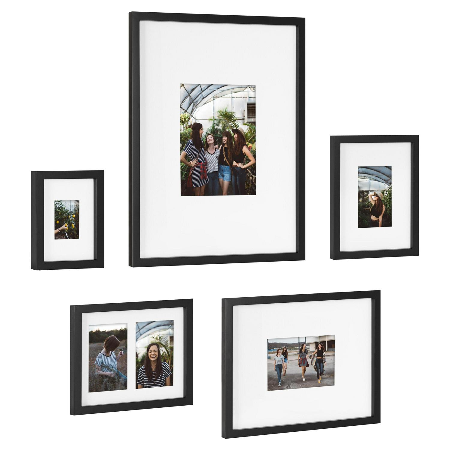 Kate and Laurel Gallery Transitional Frame Set， Set of 5， Black， Sophisticated Picture Frame Collage With Multiple Sizes Included