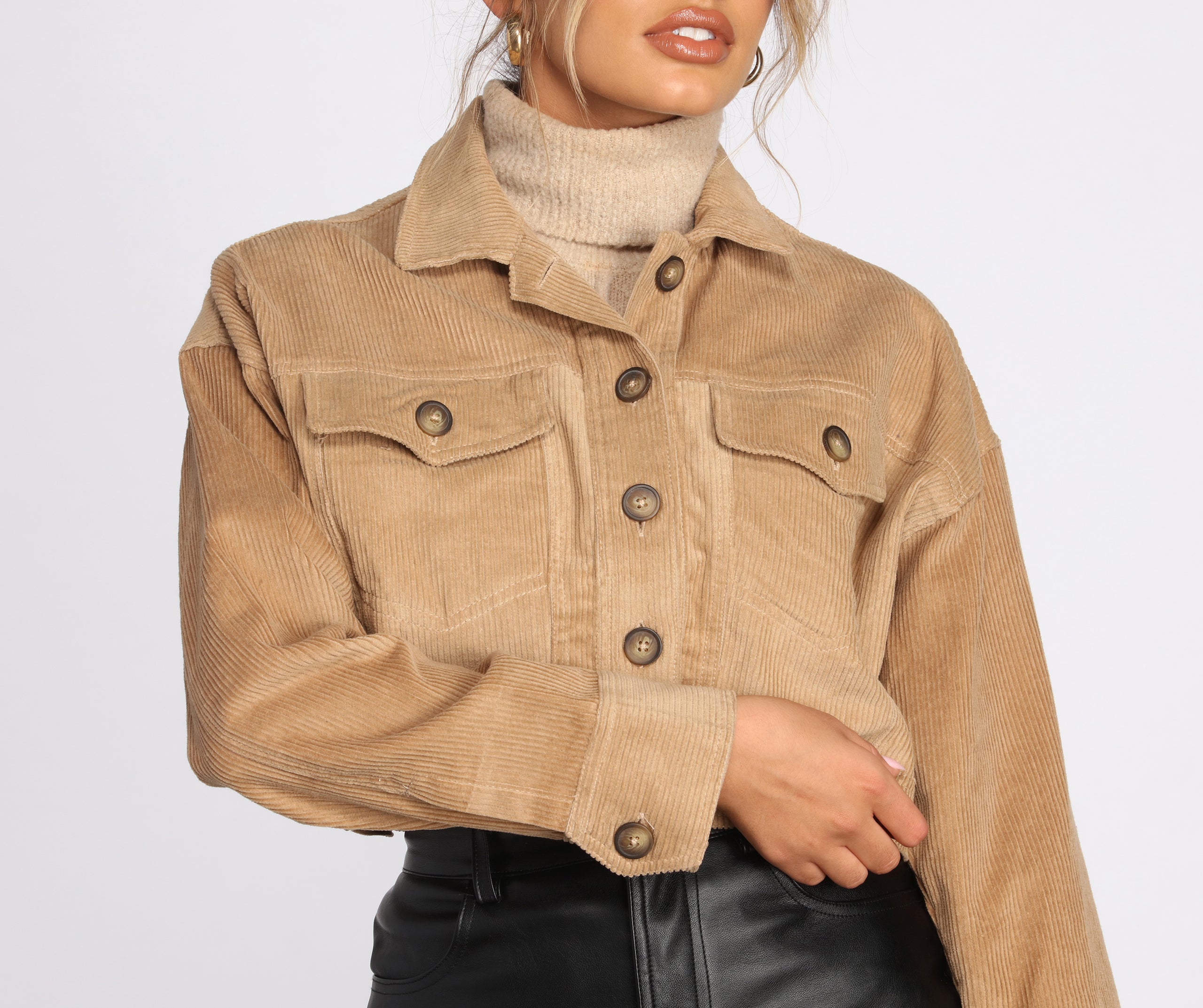 Double Front Pockets Corduroy Jacket