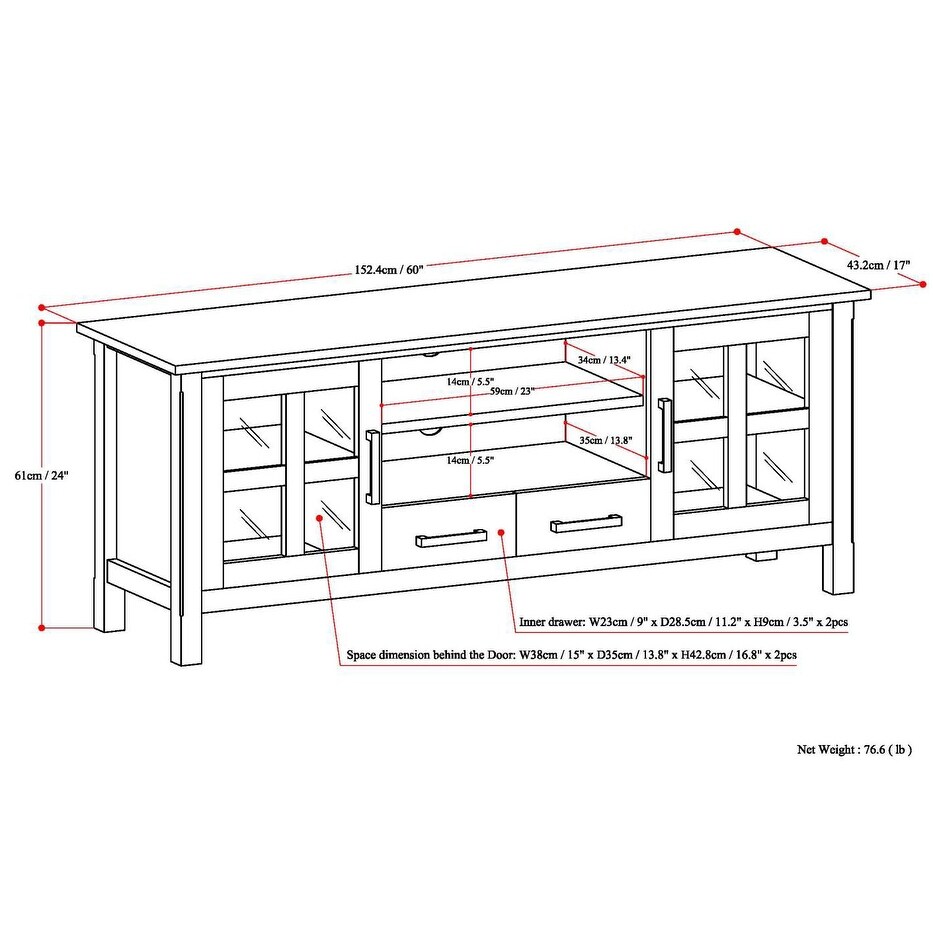 WYNDENHALL Waterloo SOLID WOOD 60 inch Wide Contemporary TV Media Stand For TVs up to 65 inches   60\