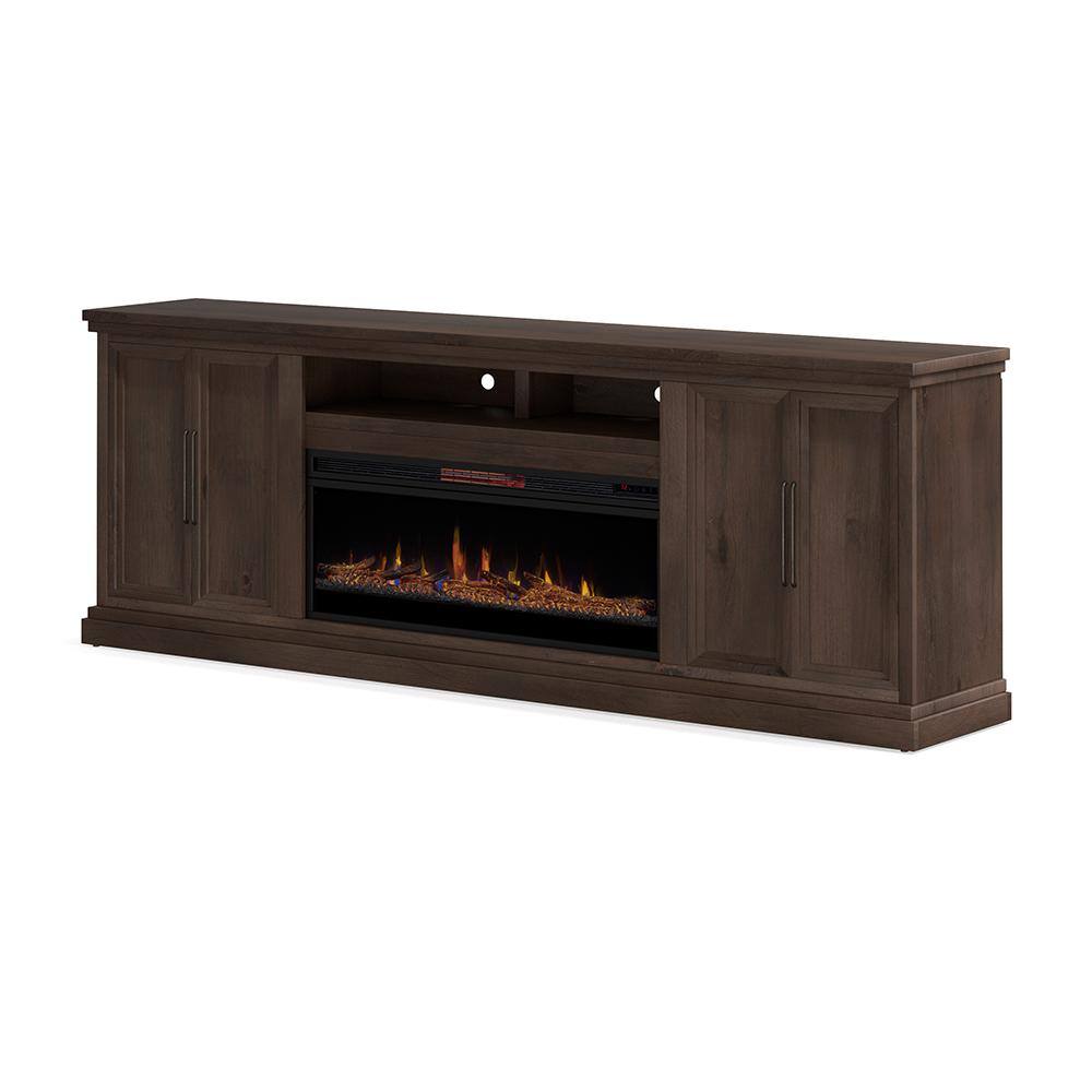 Bridgevine Home 97 in. Fully Assembled Brown TV Stand with Electric Fireplace Fits TV's up to 85 in. MY5410.JVA