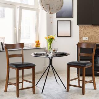 HONEY JOY Bistro Brown and Black Upholstered Bar Stools Vintage Wooden Dining Chair for Kitchen (Set of 2) TOPB004419