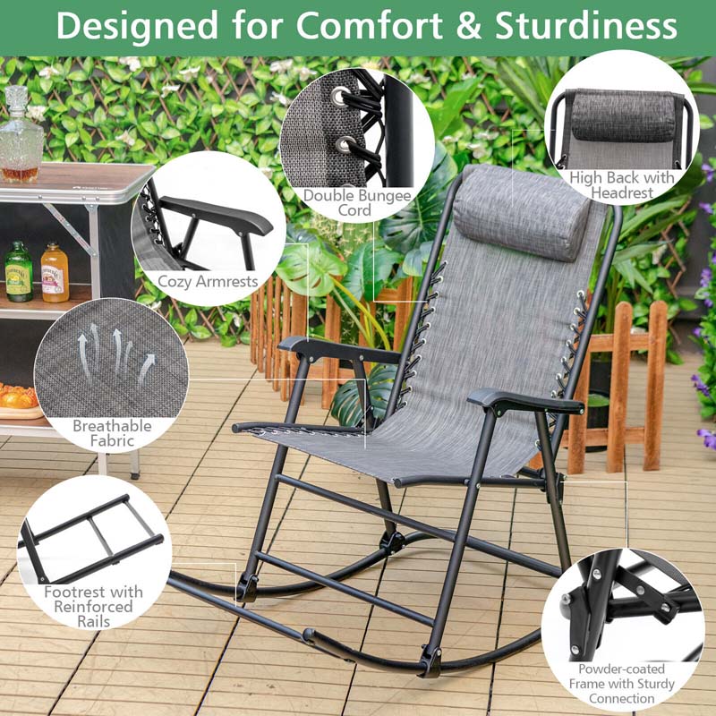 Lightweight Folding Rocking Chair with Footrest, Outdoor Patio Sun Chair Lawn Beach Camping Chair