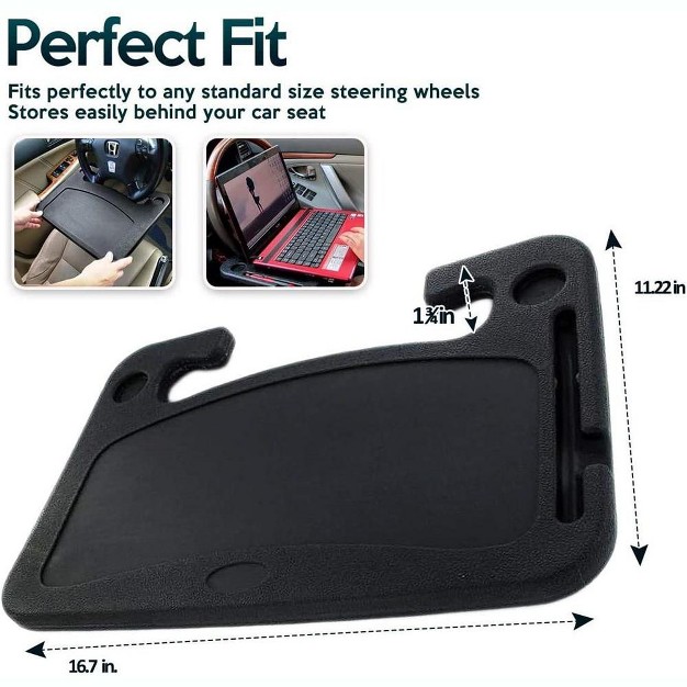 Zone Tech Multi functional Portable Car Laptop And Food Steering Wheel Tray Black Vehicle Table Seat Portable Laptop Notebook Table Eating Desk Tray