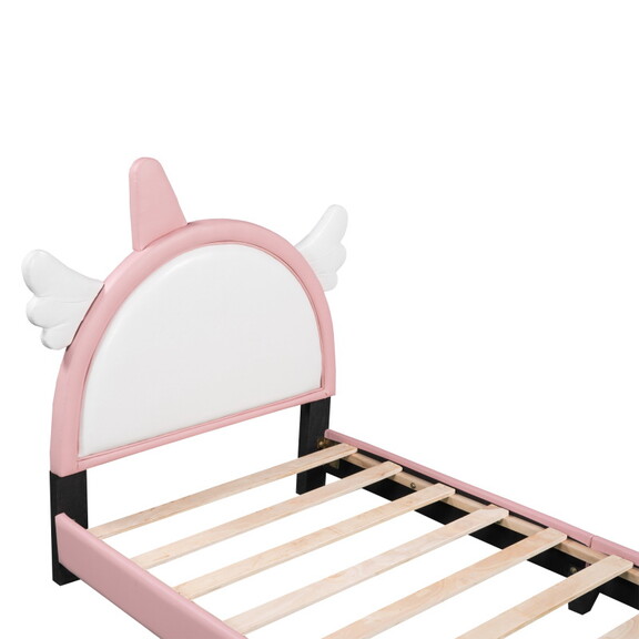 Twin Size Upholstered Platform Bed with Bear shape...