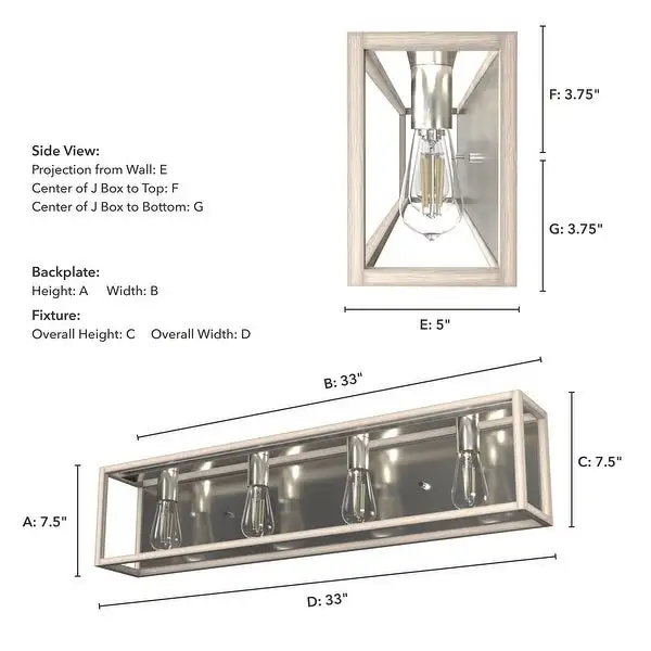 Hunter Squire Manor 4-Light Vanity Wall Light Damp Rated, Modern Farmhouse