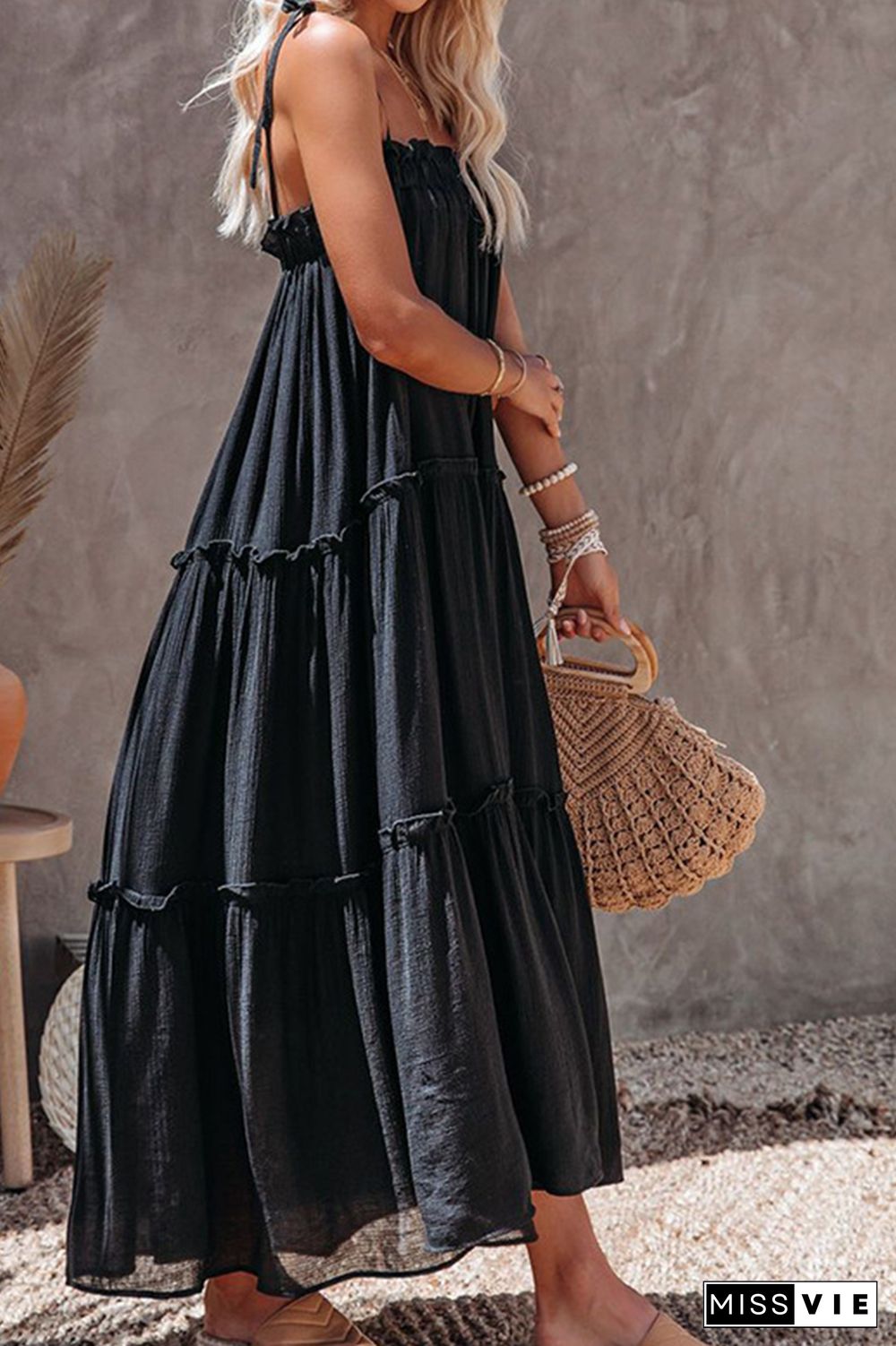 Casual Solid Split Joint Spaghetti Strap Cake Skirt Dresses(3 colors)