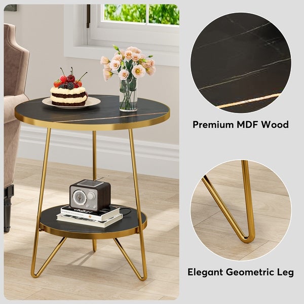 Marble Gold End Table Side Table with Shelves