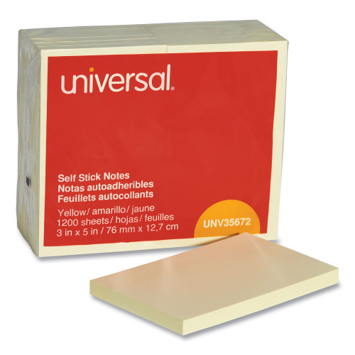 Universal Self-Stick Note Pads， 3 x 5， Yellow， 100-Sheet， 12/Pack (35672)