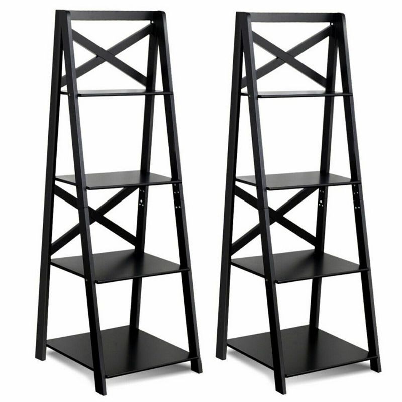 Hivago 2 Pieces 4-Tier Wood Display Storage Bookshelf Set