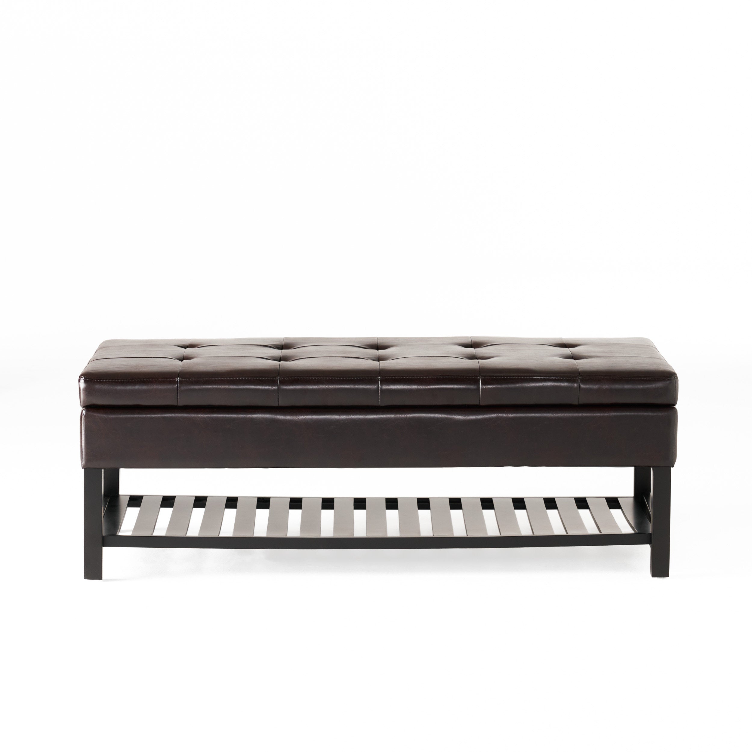 Felix Brown Wood Rectangle Storage Ottoman Coffee Table With Bottom Rack