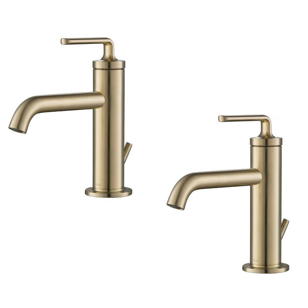 KRAUS Ramus Single Handle Bathroom Sink Faucet with Lift Rod Drain in Brushed Gold (2-Pack) KBF-1221BG-2PK