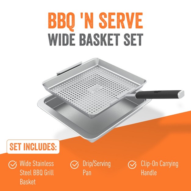 Yukon Glory Bbq x27 n Serve Wide Basket Set Bbq Grill Basket The Grilling Basket Includes A Serving Tray amp Clip on Handle