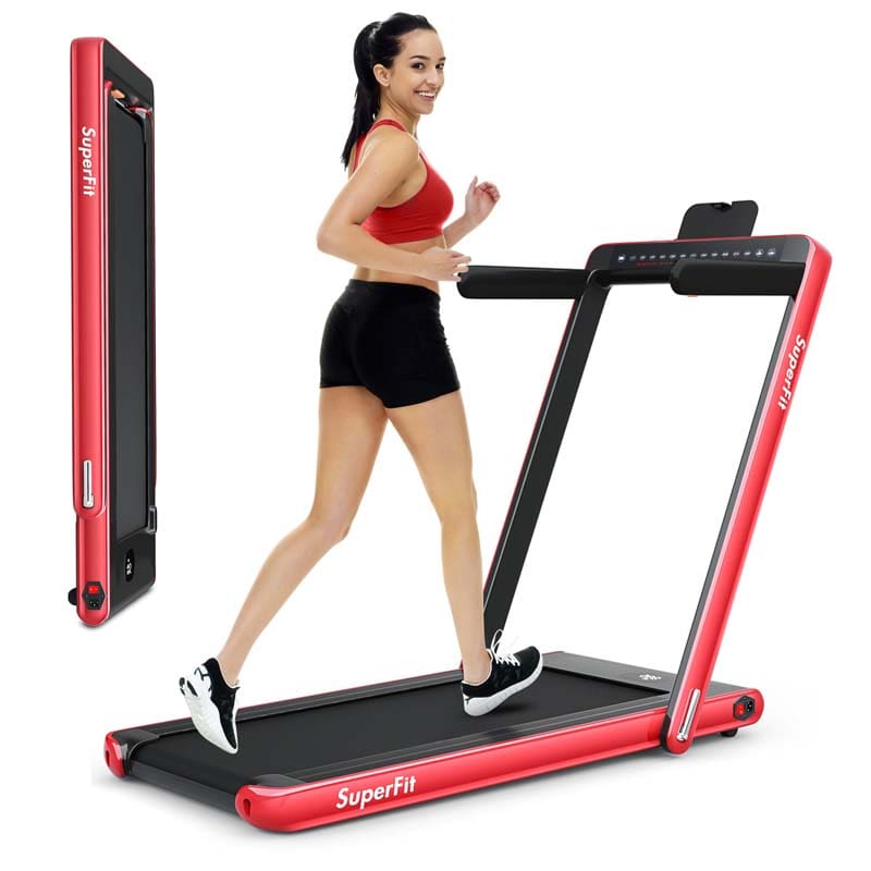 2 in 1 Folding Treadmill, 2.25HP Under Desk Electric Treadmill, Portable Walking Running Machine with Dual Display & Smart App Control