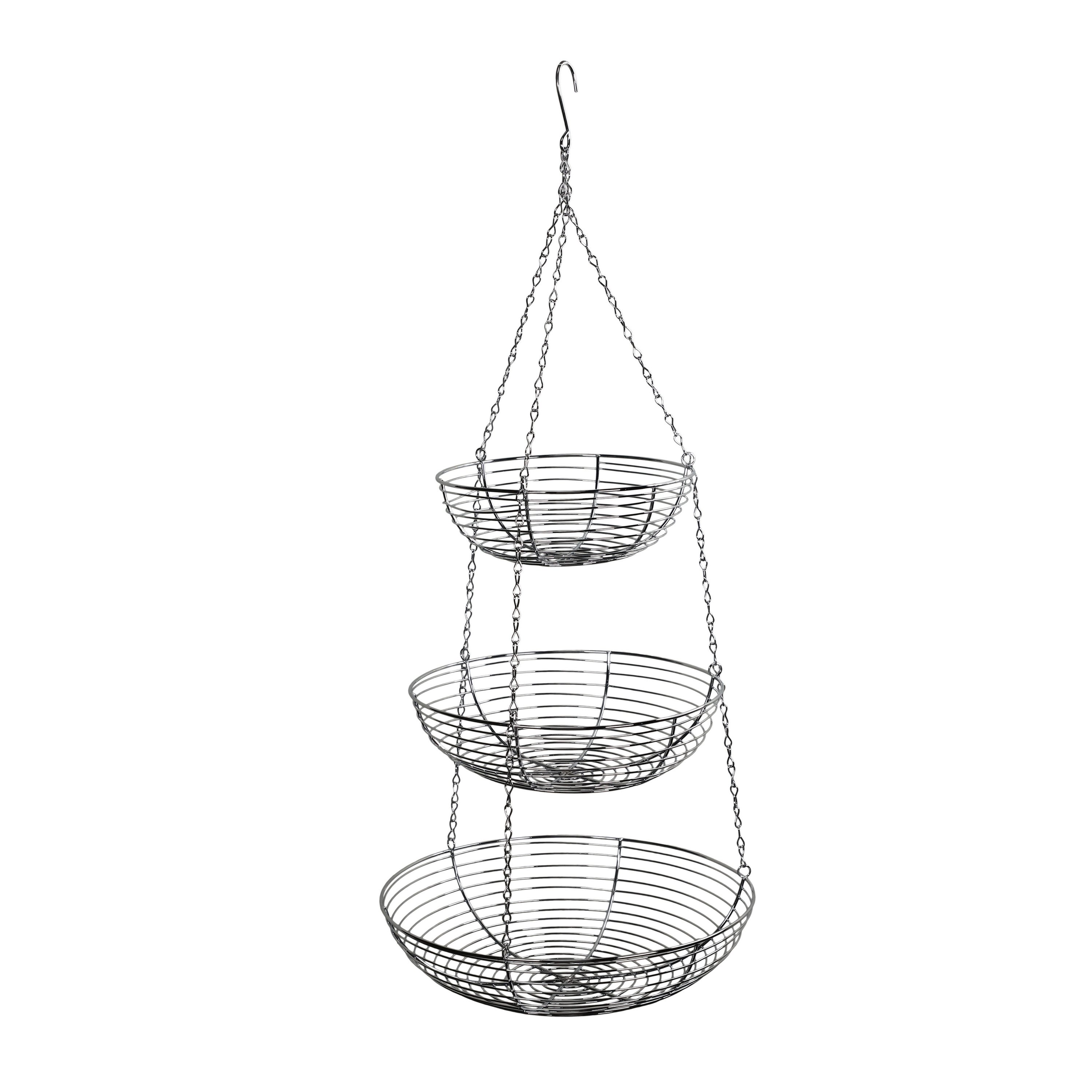 3 Tier Hanging Metal Basket in Silver/Chrome