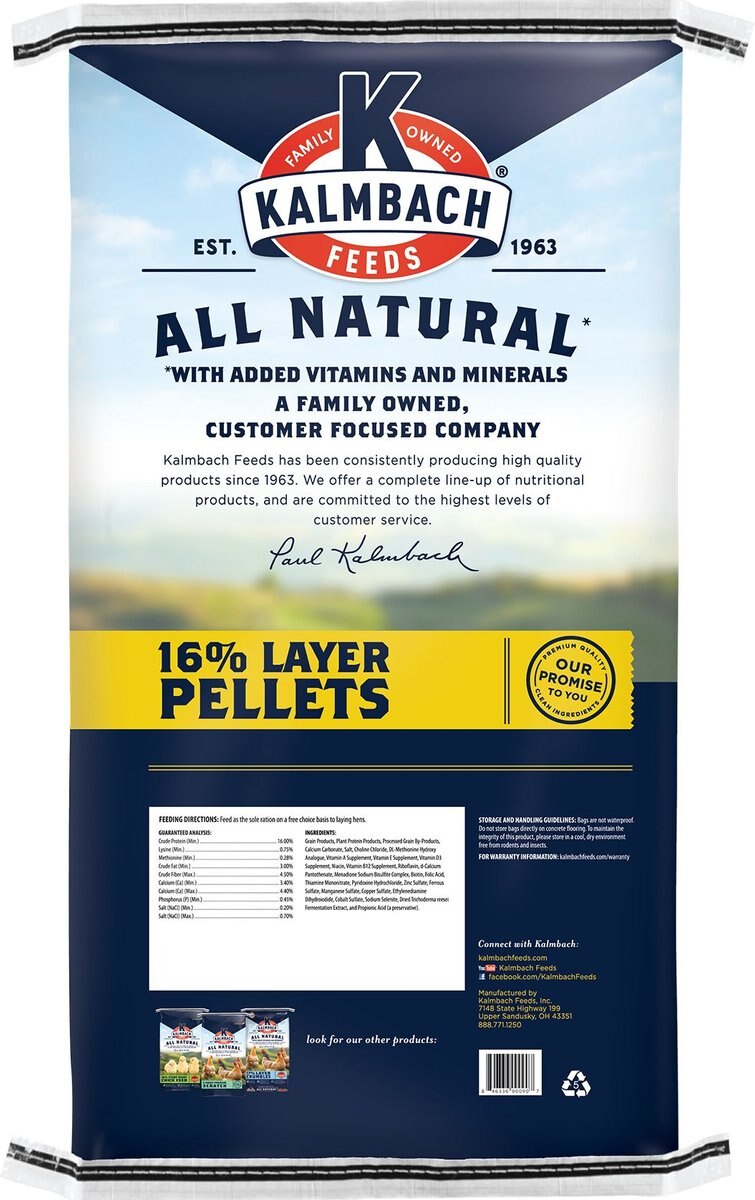 Kalmbach Feeds 16% All Natural Layer Pellets Chicken Feed， 50-lb bag