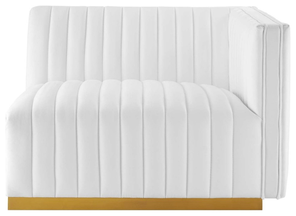 Modway Conjure Channel Tufted Performance Velvet Right Arm Chair in Gold/White   Contemporary   Armchairs And Accent Chairs   by Homesquare  Houzz