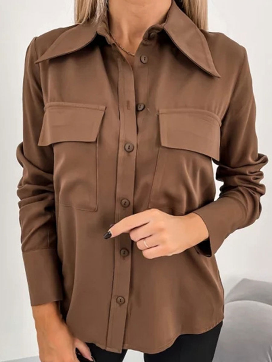 Casual Loose Solid Color Long Sleeve Blouse